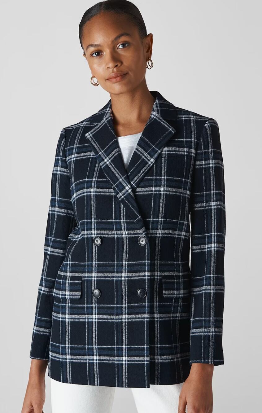 Whistles Navy Check Double Breasted Blazer Womens Small